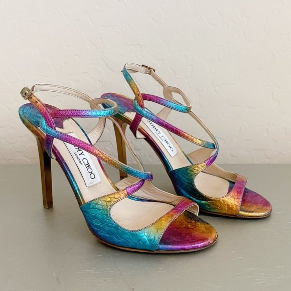 Jimmy Choo Shoes - Jimmy Choo 36 6 Panama Rainbow Multi Reptile Python Snake Strappy Heels Sandals